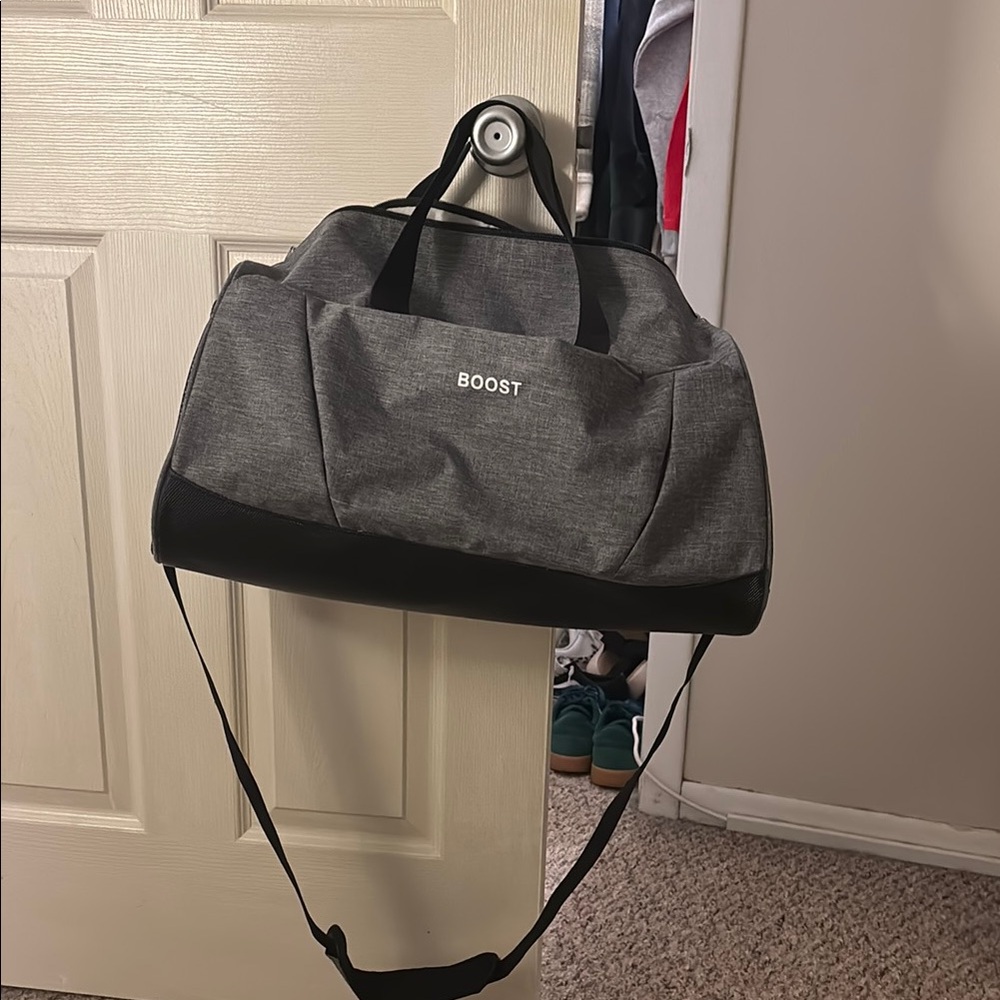 Gray and Black Duffel Bag with Shoulder Strap